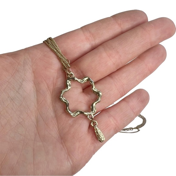 Gold Tone Multi Strand Gray Rhinestone Twisted Dangle Pendant Necklace - Picture 7 of 9